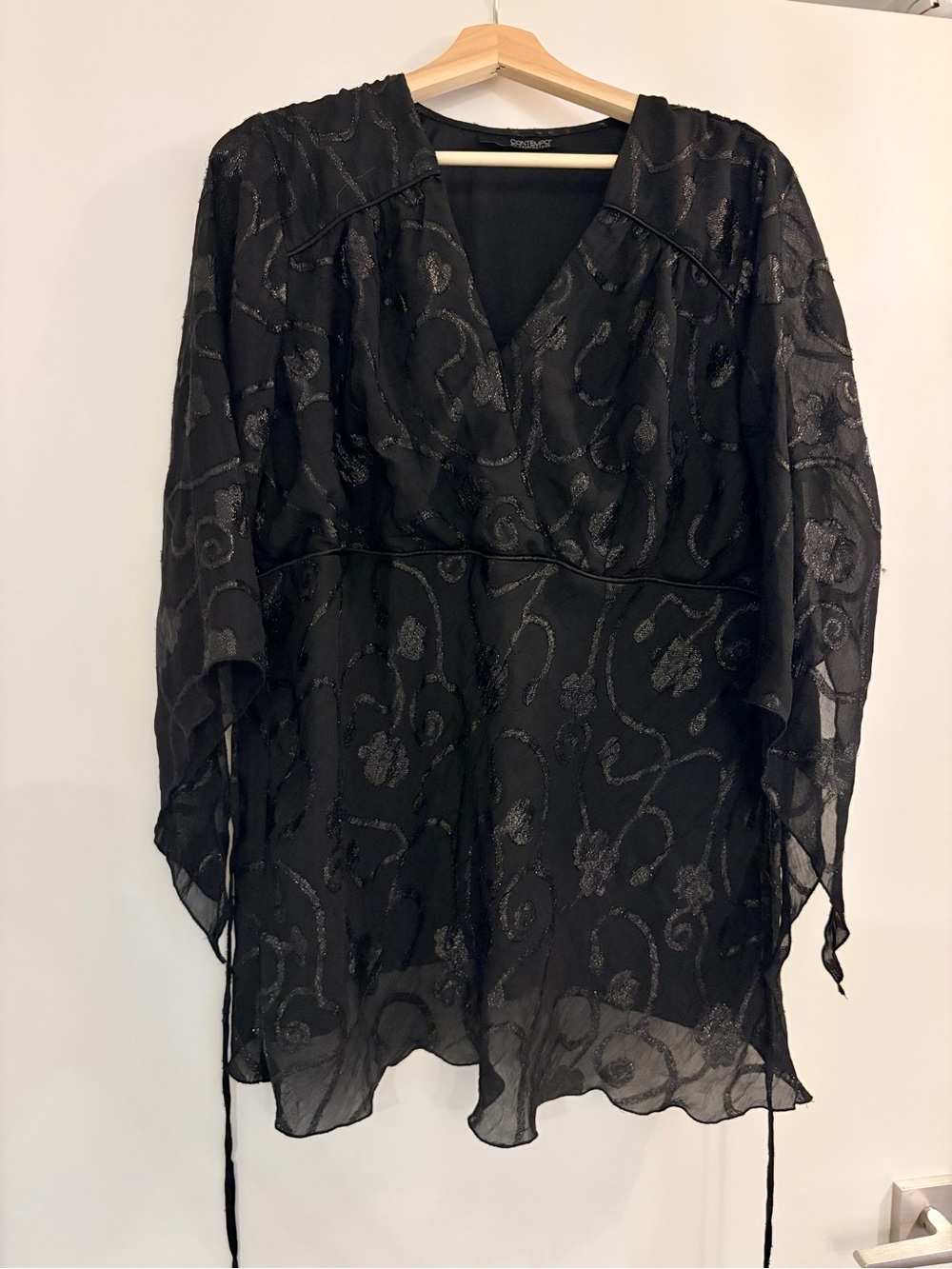 🖤 Vintage Y2K Contempo Witchy Fairy Sleeve Mini Dress Whimsy Goth Tie Waist Plus